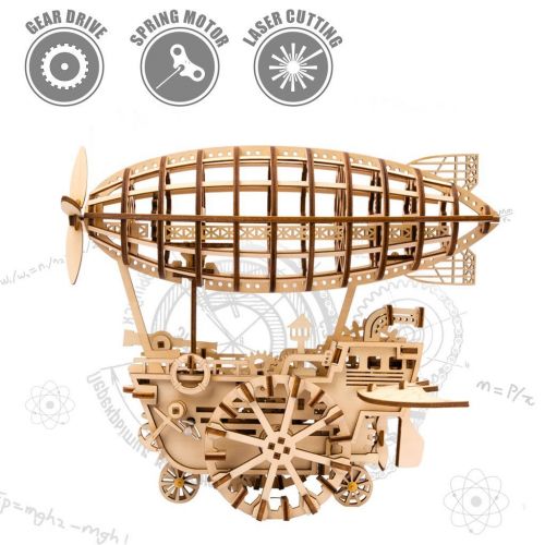  ROKR Air Vehicle: Mechanical Gears Moving Wooden 3D Airship Puzzle Model: Age 1