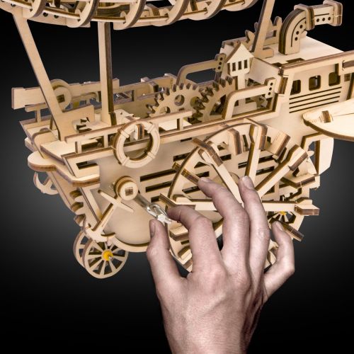  ROKR Air Vehicle: Mechanical Gears Moving Wooden 3D Airship Puzzle Model: Age 1