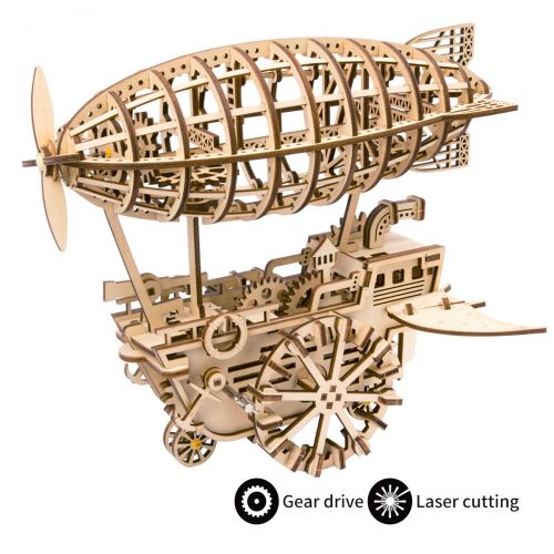  ROKR Air Vehicle: Mechanical Gears Moving Wooden 3D Airship Puzzle Model: Age 1