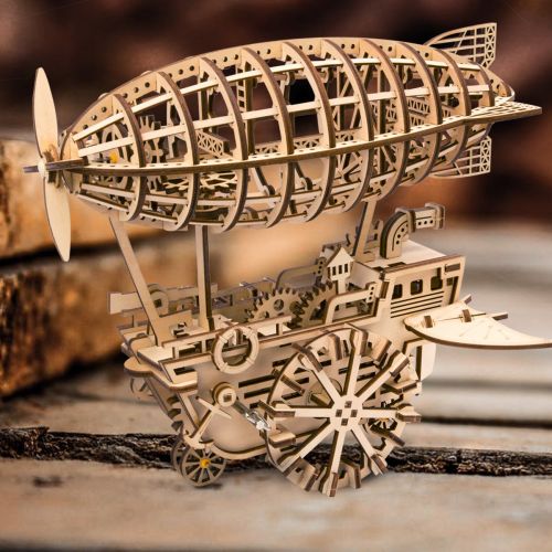  ROKR Air Vehicle: Mechanical Gears Moving Wooden 3D Airship Puzzle Model: Age 1