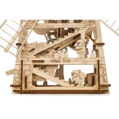  ROKR Wood Trick Mechanical Windmill Toy with Clockwork Mechanism - Wooden Windmill Kit to Build - 3D Wooden Puzzle - STEM Toys for Boys and Girls