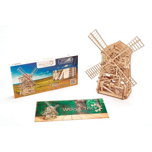  ROKR Wood Trick Mechanical Windmill Toy with Clockwork Mechanism - Wooden Windmill Kit to Build - 3D Wooden Puzzle - STEM Toys for Boys and Girls