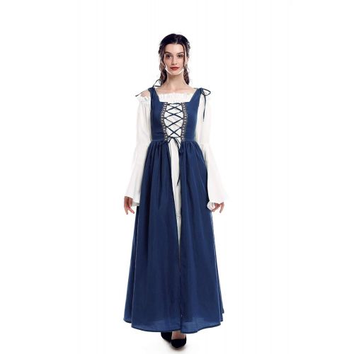  ROLECOS Irish Renaissance Costume Womens Medieval Over Dress and Chemise Boho Set