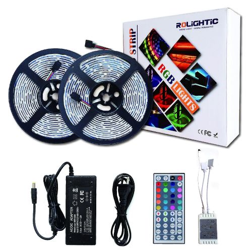  ROLiGHTiC RGB Led Light Strip Kit,32.8ft (10M) 5050 300LEDs,DC 12V Waterproof Led Strip Lights with 44Key Remote Controller and Power Adapter for Home,Kitchen,Bedroom,Cabinet,Backl