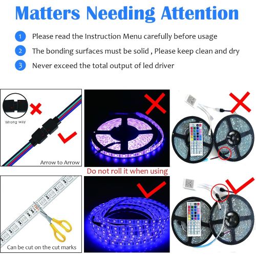  ROLiGHTiC RGB Led Light Strip Kit,32.8ft (10M) 5050 300LEDs,DC 12V Waterproof Led Strip Lights with 44Key Remote Controller and Power Adapter for Home,Kitchen,Bedroom,Cabinet,Backl