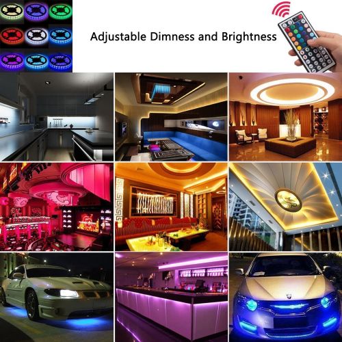  ROLiGHTiC RGB Led Light Strip Kit,32.8ft (10M) 5050 300LEDs,DC 12V Waterproof Led Strip Lights with 44Key Remote Controller and Power Adapter for Home,Kitchen,Bedroom,Cabinet,Backl