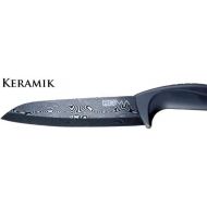 ROMA-Design Exklusives 4-teiliges Keramikmesser Set mit schwarzen Klingen im Damascus Style, Designergriffen und Klingenschutz inkl. Keramikschalmesser