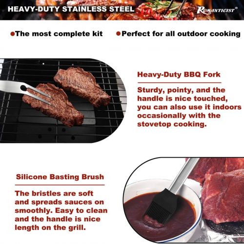  ROMANTICIST 20pc Heavy Duty BBQ Grill Tool Set in Case - The Very Best Grill Gift on Birthday Wedding - Professional BBQ Accessories Set for Outdoor Cooking Camping Grilling Smokin