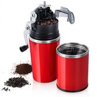 Travel Coffee Grinder Set ROMAUNT All In One Portable Manual Grind Brew Coffee Maker Single Serve 2X Stainless Steel Mug Ceramic Burr Brewer Gift (Red)