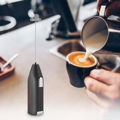  Electric Milk Frother Drink Mixer ROMAUNT Handheld Electric Battery Operated Frother Coffee Stainless Steel Foam Maker Perfect for Espresso, Latte, Cappuccino with Bonus Protective