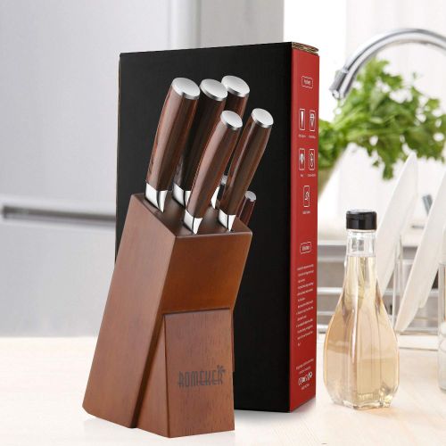  Knife Set,6-Piece Kitchen Knife Set with Wooden Block Germany High Carbon Stainless Steel Knife Block Set,Chef Knife Set Boxed Knife Set by ROMEKER