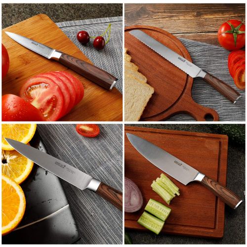  Knife Set,6-Piece Kitchen Knife Set with Wooden Block Germany High Carbon Stainless Steel Knife Block Set,Chef Knife Set Boxed Knife Set by ROMEKER