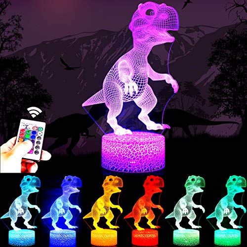  [아마존베스트]RONGGE Children 3D Illusion Lamp Remote Control Dinosaur Night Light for Kids