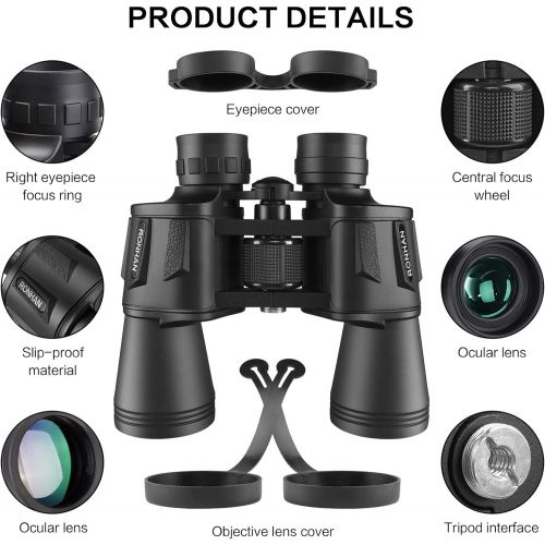  [아마존베스트]RONHAN 20x50 High Power Military Binoculars, Compact HD Professional/Daily Waterproof Binoculars Telescope for Adults Bird Watching Travel Hunting Football-BAK4 Prism FMC Lens-with Case a