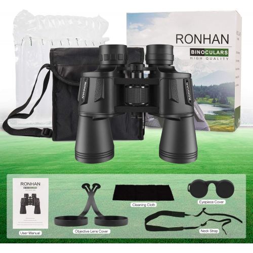  [아마존베스트]RONHAN 20x50 High Power Military Binoculars, Compact HD Professional/Daily Waterproof Binoculars Telescope for Adults Bird Watching Travel Hunting Football-BAK4 Prism FMC Lens-with Case a