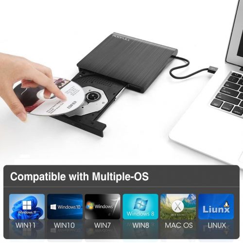  [아마존베스트]ROOFULL External CD DVD Drive USB 3.0, Premium Portable DVD/CD ROM +/-RW Optical Drive Burner Writer Reader Player for Windows 10/8/7, Linux, Mac OS Laptop Desktop, MacBook Pro/Air