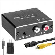 192Khz Digital-to-Analog Audio Converter - ROOFULL DAC Digital SPDIF Optical (Toslink) to Analog L/R RCA & 3.5mm AUX Stereo Audio Adapter with Optical & Coaxial Cable for PS3/4 DVD