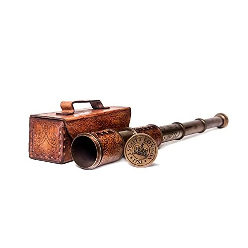  [아마존베스트]ROORKEE INSTRUMENTS (INDIA) A NAUTICAL REPRODUCTION HOUSE Stempunk Gift Handheld Pirate Brass Spyglass Telescope with Leather Case/Sailor Home Decor Pirate Captain Boat Toy Gift (14, J. Scott)