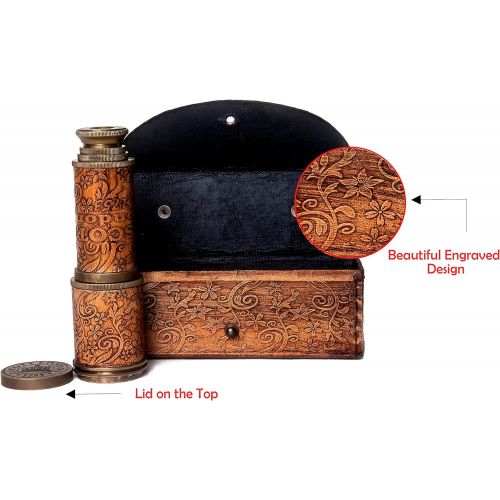  [아마존베스트]ROORKEE INSTRUMENTS (INDIA) A NAUTICAL REPRODUCTION HOUSE Stempunk Gift Handheld Pirate Brass Spyglass Telescope with Leather Case/Sailor Home Decor Pirate Captain Boat Toy Gift (14, J. Scott)