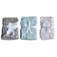 ROSH PRODUCTS Rosh Baby Blanket 30 inches x 40 inches Plush Pack of 3 (Gray Light Blue White)