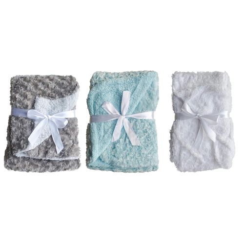  ROSH PRODUCTS Rosh Baby Blanket 30 inches x 40 inches Plush Pack of 3 (Gray Light Blue White)