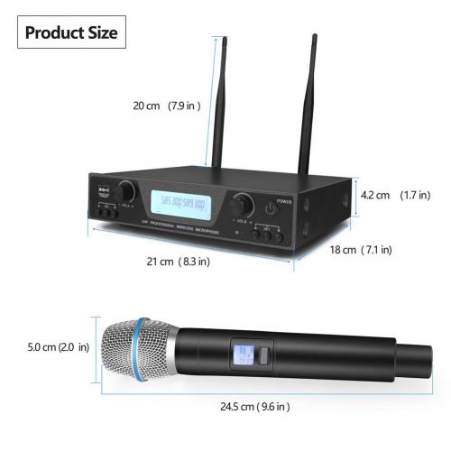  ROSI AUDIO PRO ROSI UHF Wireless Microphone System 200 Channel Wireless Microphone Set with 2 Handheld Mics with 300ft Long Range Professional Performance for Outdoor Wedding, Church, Conference,