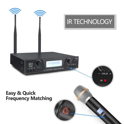  ROSI AUDIO PRO ROSI UHF Wireless Microphone System 200 Channel Wireless Microphone Set with 2 Handheld Mics with 300ft Long Range Professional Performance for Outdoor Wedding, Church, Conference,