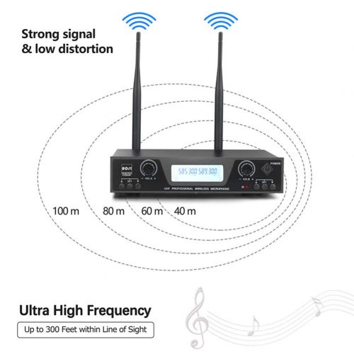  ROSI AUDIO PRO ROSI UHF Wireless Microphone System 200 Channel Wireless Microphone Set with 2 Handheld Mics with 300ft Long Range Professional Performance for Outdoor Wedding, Church, Conference,