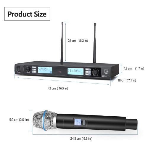  ROSI AUDIO PRO ROSI Professional Wireless Microphone System with 2 Handheld Mics Dual Channel UHF Wireless Microphone with 200 Selectable Frequencies 300Ft Range Ideal for weddings, Karaoke, soci