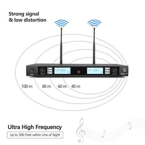  ROSI AUDIO PRO ROSI Professional Wireless Microphone System with 2 Handheld Mics Dual Channel UHF Wireless Microphone with 200 Selectable Frequencies 300Ft Range Ideal for weddings, Karaoke, soci