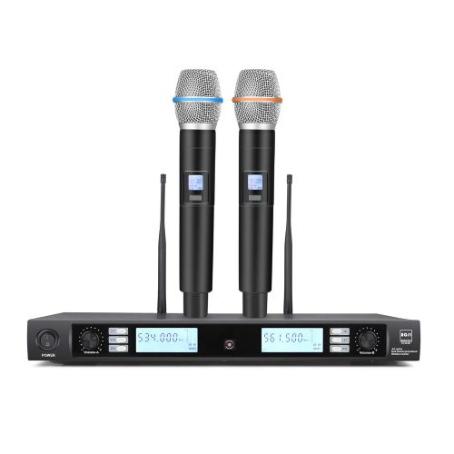  ROSI AUDIO PRO ROSI Professional Wireless Microphone System with 2 Handheld Mics Dual Channel UHF Wireless Microphone with 200 Selectable Frequencies 300Ft Range Ideal for weddings, Karaoke, soci