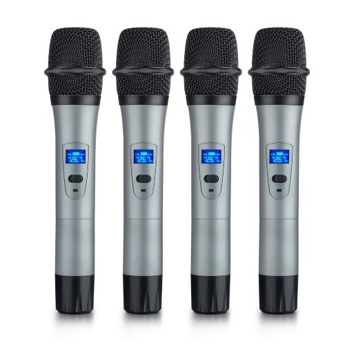  ROSI AUDIO PRO ROSI 4-Channel Wireless Microphone Mic System with 4 Handheld Mics 200Ft Operating Range for Presentation, Wedding, Church, Karaoke night