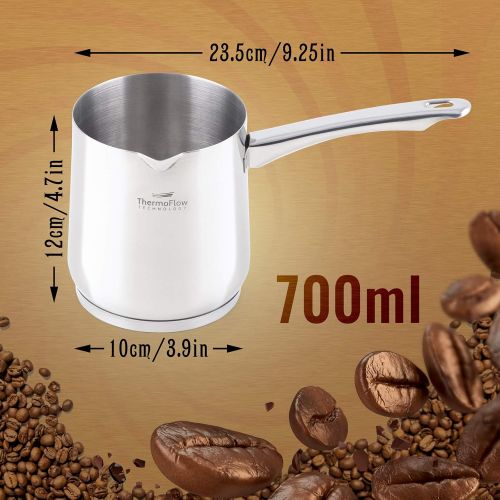  ROSMARINO Edelstahl Induktion Mokkakanne 700 ml - Moderne Tuerkische Cezve Kaffeekanne mit 3-Lagiger Stahlboden - Geeignet fuer Induktion-, Elektro-, Glaskeramik-, Gaskochfelder und