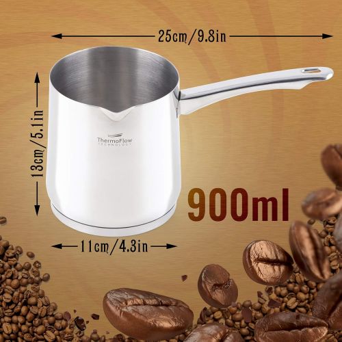  ROSMARINO Edelstahl Induktion Mokkakanne 900 ml - Moderne Tuerkische Cezve Kaffeekanne mit 3-Lagiger Stahlboden - Geeignet fuer Induktion-, Elektro-, Glaskeramik-, Gaskochfelder und