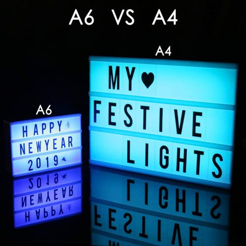  Cinema Light Box, ROTEK A4 Size 7 Colors Remote-Controlled LED Rechargeble Light Box with 189 Letters,Built-in Battery DIY Light Box for Wedding, Halloween, Chrismas,Dorm Room Deco