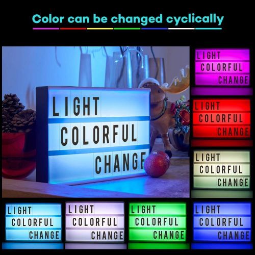  Cinema Light Box, ROTEK A4 Size 7 Colors Remote-Controlled LED Rechargeble Light Box with 189 Letters,Built-in Battery DIY Light Box for Wedding, Halloween, Chrismas,Dorm Room Deco