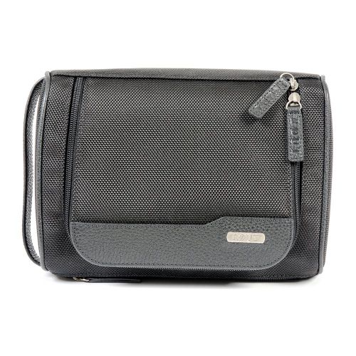  ROUT Ballistic Nylon and Leather Top Flap Traveler Toiletry Bag - Multifunctional Bathroom Storage Bag - Black