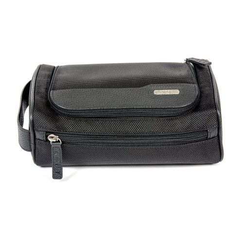  ROUT Ballistic Nylon and Leather Top Flap Traveler Toiletry Bag - Multifunctional Bathroom Storage Bag - Black