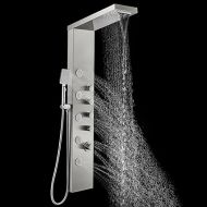 ROVOGO Shower Panel Tower with Rainfall Waterfall Shower Head, 5 Body Jets and 3-Function Handheld, Rain Massage System, Wall-Mount Shower Column, Stainless Steel Brushed