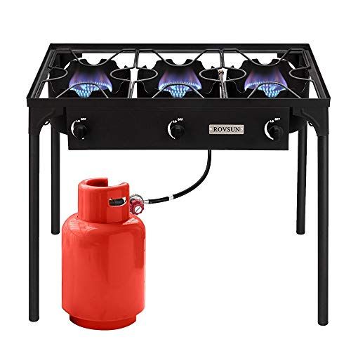  ROVSUN 3 Burner High Pressure Outdoor Camping Burner, 225,000 BTU Propane Gas Stove with CSA Listed Regulator, Picnic Cooker Perfect for Home Brewing Maple Syrup Patio Turkey Fryin