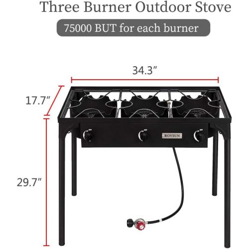  ROVSUN 3 Burner High Pressure Outdoor Camping Burner, 225,000 BTU Propane Gas Stove with CSA Listed Regulator, Picnic Cooker Perfect for Home Brewing Maple Syrup Patio Turkey Fryin