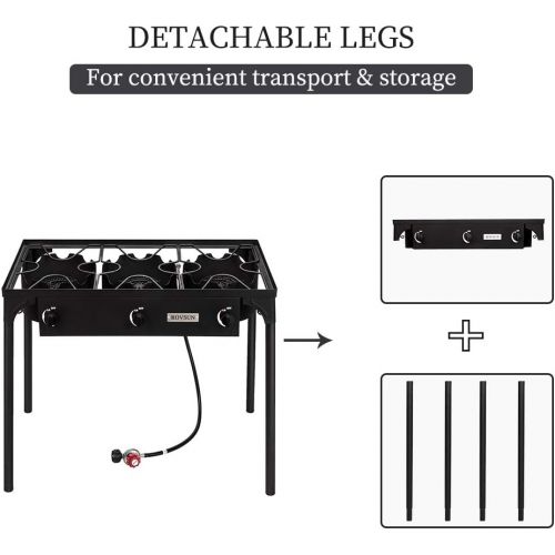  ROVSUN 3 Burner High Pressure Outdoor Camping Burner, 225,000 BTU Propane Gas Stove with CSA Listed Regulator, Picnic Cooker Perfect for Home Brewing Maple Syrup Patio Turkey Fryin