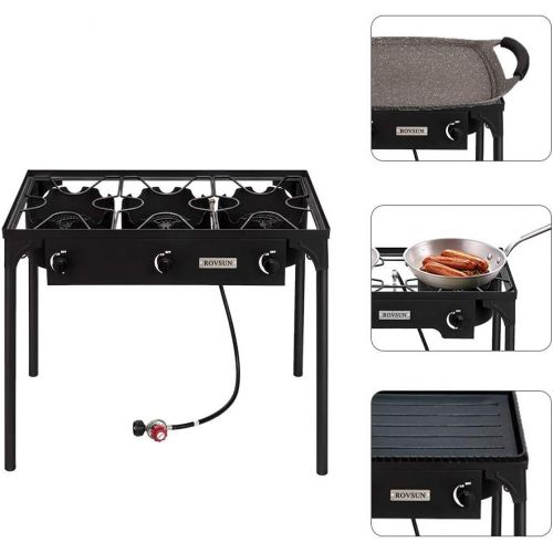  ROVSUN 3 Burner High Pressure Outdoor Camping Burner, 225,000 BTU Propane Gas Stove with CSA Listed Regulator, Picnic Cooker Perfect for Home Brewing Maple Syrup Patio Turkey Fryin