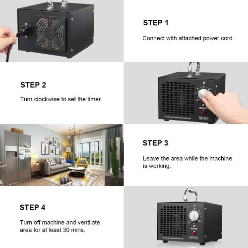  ROVSUN Commercial Home 5000mg/h Air Ozone Generator & Air Purifier with Timer 50W 110V Home Air Purifier Deodorizer Sterilizer for Odor Removal in Large Room Hotel Farms Smoke Car