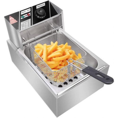  [아마존베스트]OLYM STORE Electric Deep Fryer w/Basket & Lid, Countertop Kitchen Frying Machine, Stainless Steel French Fryer for Turkey, French Fries, Donuts and More, 2.5KW 60Hz 110V(6L)