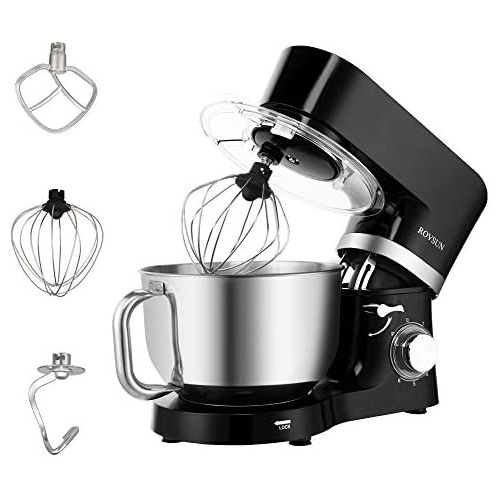  [아마존베스트]ROVSUN 5.8 Quart Stand Mixer, 660W 6-Speed Electric Tilt-Head Kitchen Food Mixer with Stainless Steel Bowl, Dough Hook, Beater, Whisk (Black)