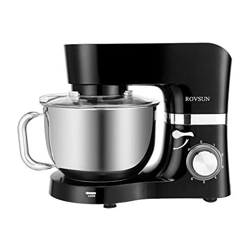  [아마존베스트]ROVSUN 5.8 Quart Stand Mixer, 660W 6-Speed Electric Tilt-Head Kitchen Food Mixer with Stainless Steel Bowl, Dough Hook, Beater, Whisk (Black)