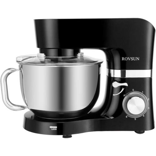  [아마존베스트]ROVSUN 5.8 Quart Stand Mixer, 660W 6-Speed Electric Tilt-Head Kitchen Food Mixer with Stainless Steel Bowl, Dough Hook, Beater, Whisk (Black)