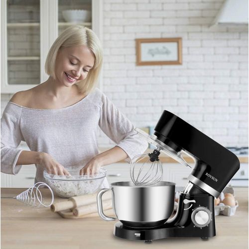  [아마존베스트]ROVSUN 5.8 Quart Stand Mixer, 660W 6-Speed Electric Tilt-Head Kitchen Food Mixer with Stainless Steel Bowl, Dough Hook, Beater, Whisk (Black)