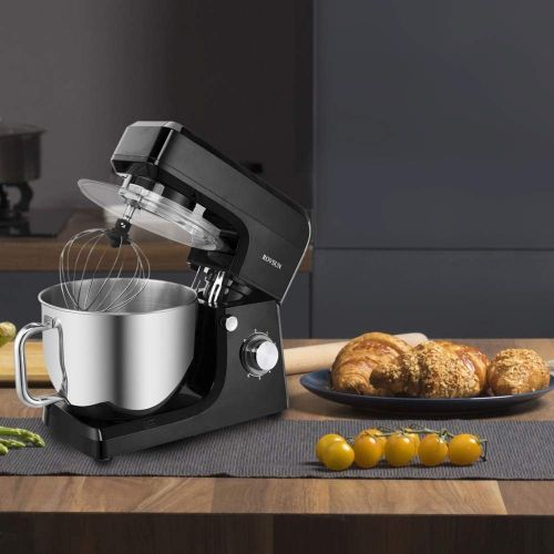  [아마존베스트]ROVSUN 5.8 Quart Stand Mixer, 660W 6-Speed Electric Tilt-Head Kitchen Food Mixer with Stainless Steel Bowl, Dough Hook, Beater, Whisk (Black)